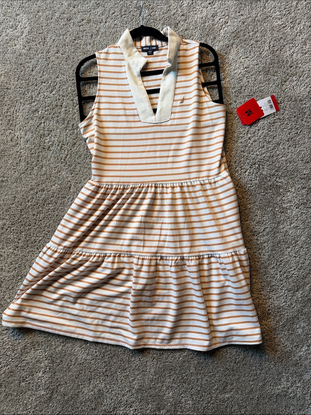 Nautica Cream and Tan Striped Sleeveless Polo Dress